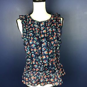Draper James Navy Floral Ruffle Top